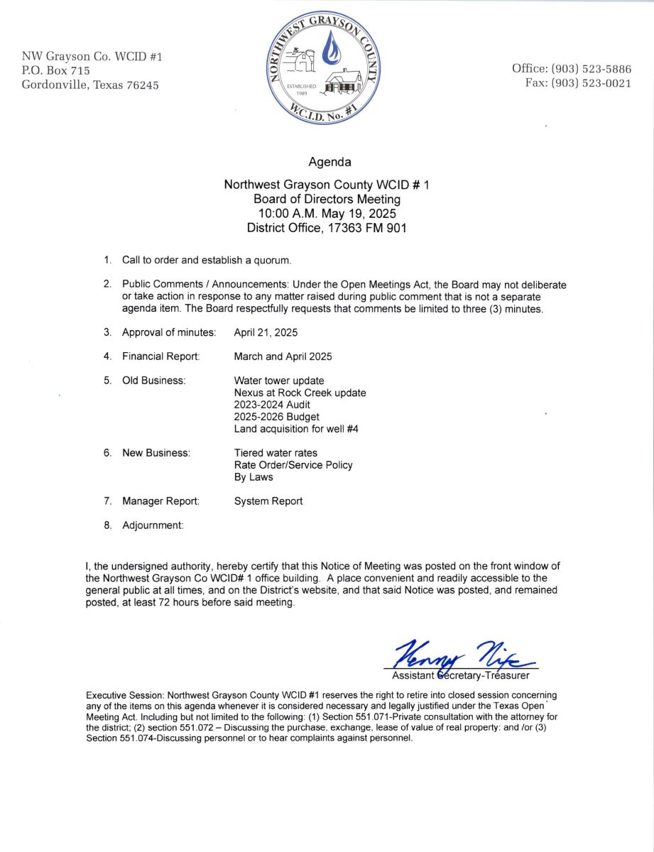 May 19, 2025 Agenda